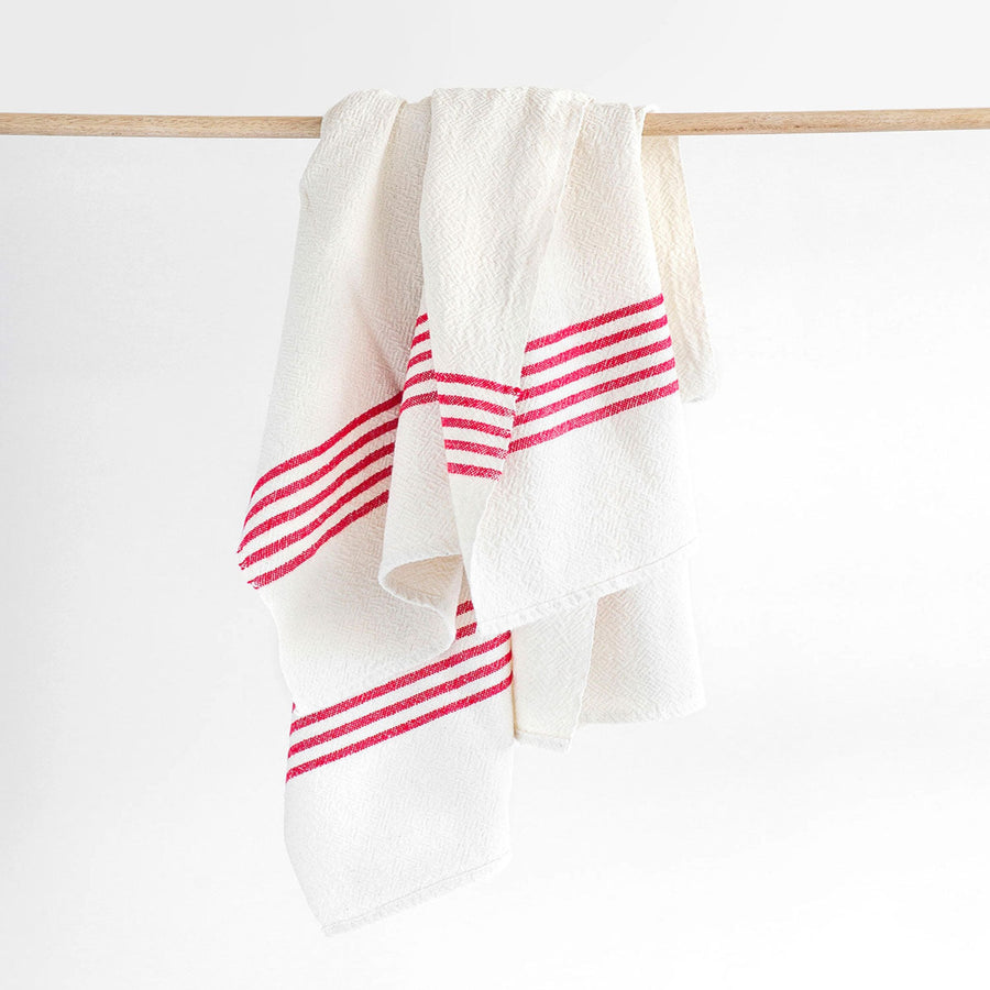 Large Towel - Red - End Stripes